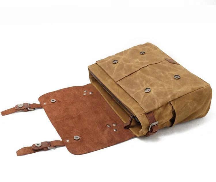 Vintage Waxed Leather Canvas Crossbody Bags for Men 1696