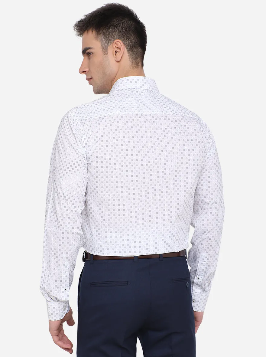 White & Blue Printed Regular Fit Formal Shirt | JadeBlue