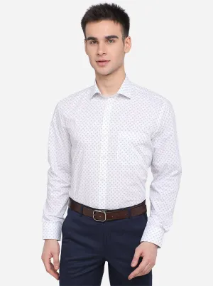 White & Blue Printed Regular Fit Formal Shirt | JadeBlue