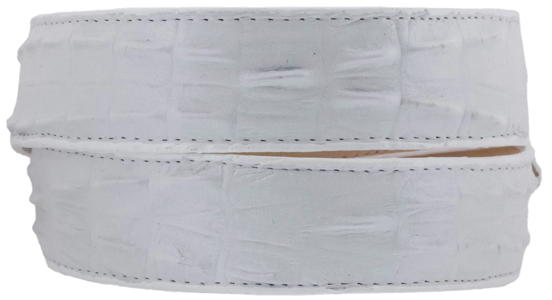 White Belt Crocodile Tail Print Leather - Silver Buckle