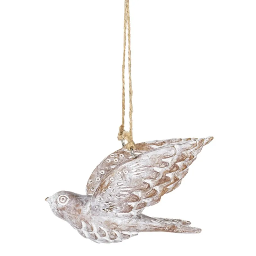 White Washed Flying Bird Ornament