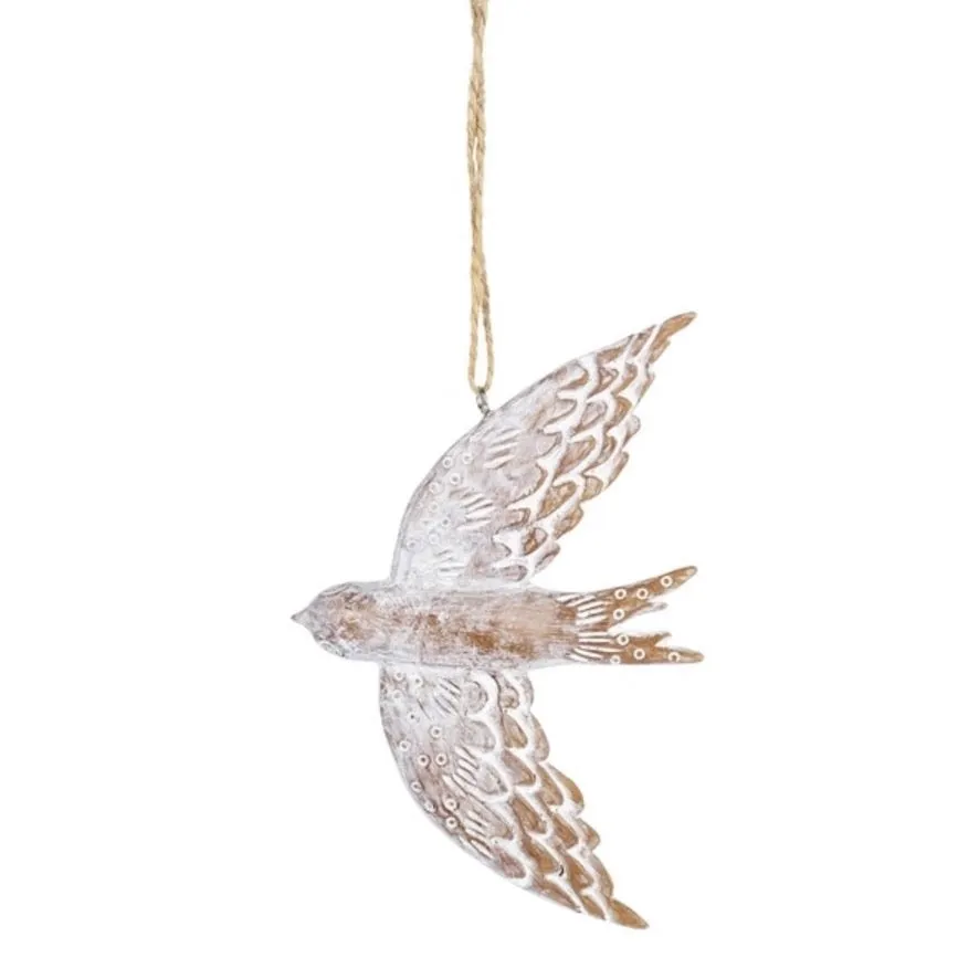 White Washed Flying Bird Ornament