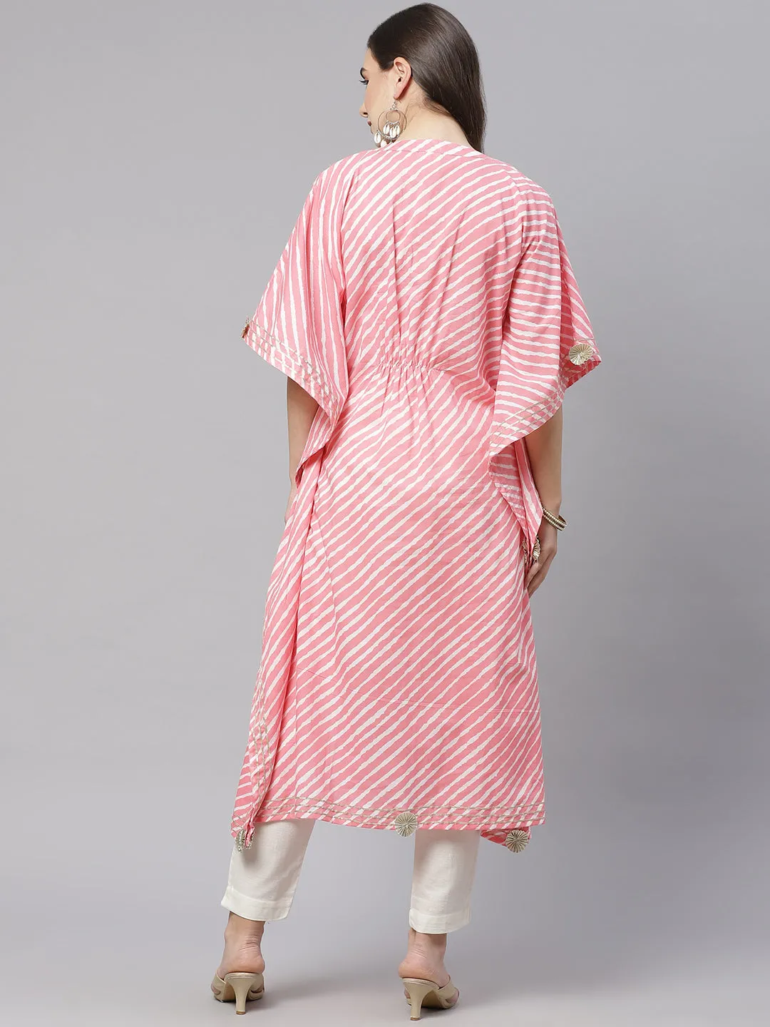 Women'S Baby Pink Cotton Laheriya Kaftan