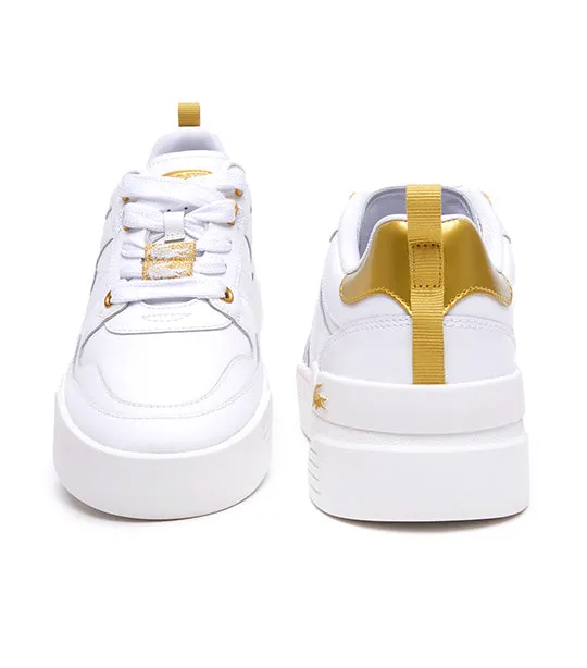 Women's Lacoste L002 Leather Trainers White/Gold