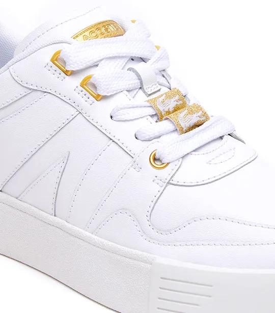 Women's Lacoste L002 Leather Trainers White/Gold