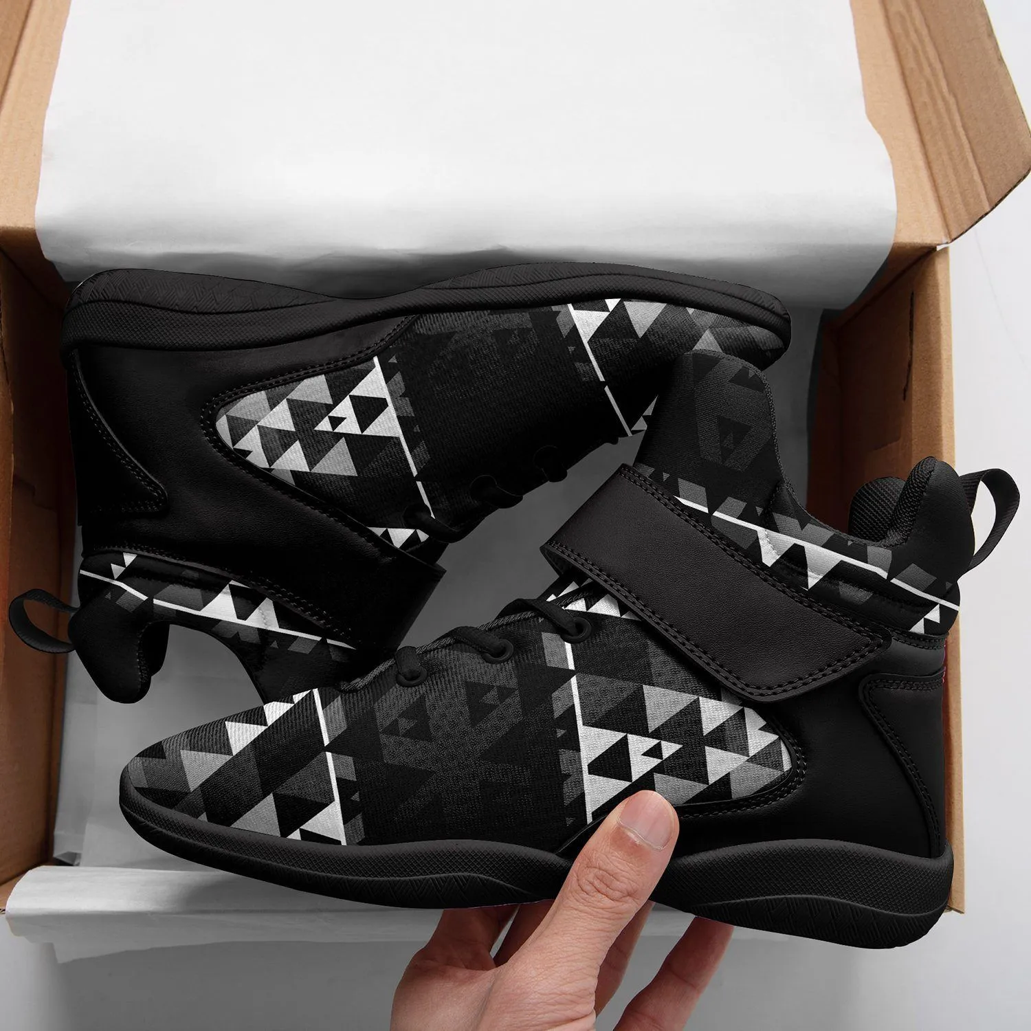 Writing on Stone Black and White Ipottaa Basketball / Sport High Top Shoes - Black Sole