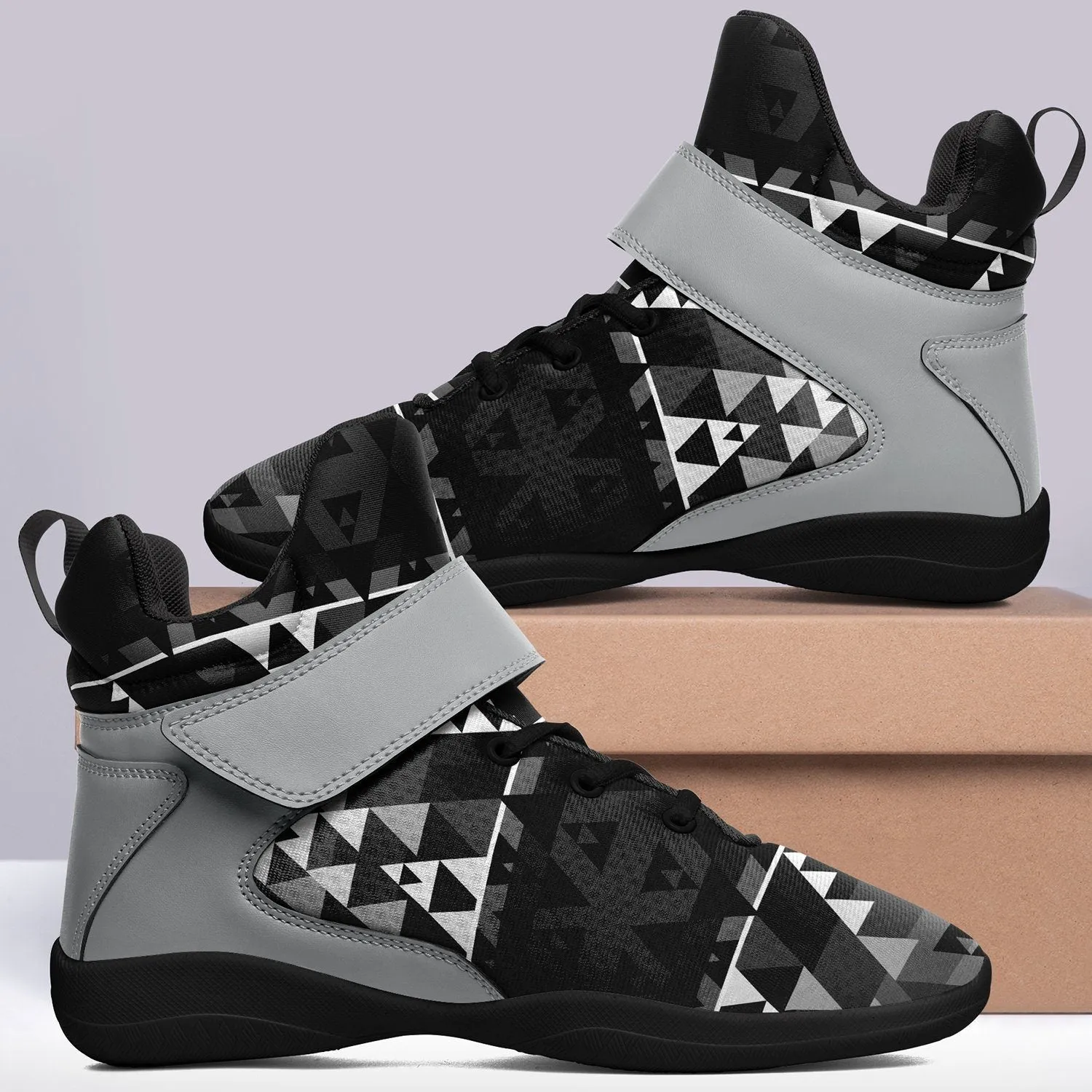 Writing on Stone Black and White Ipottaa Basketball / Sport High Top Shoes - Black Sole