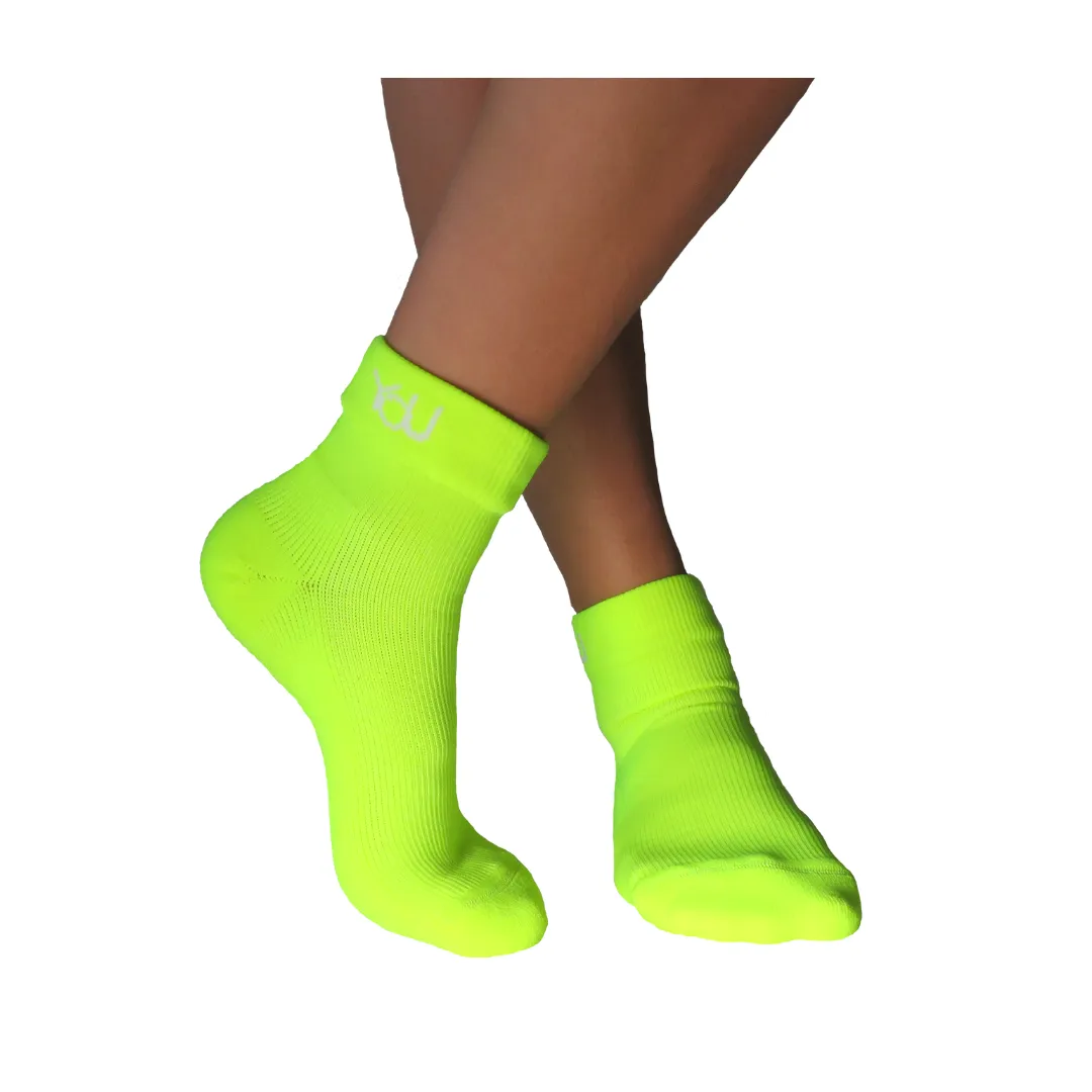 YoU Compression® Neon Yellow CUSHION High Ankle Socks 20-30 mmHg